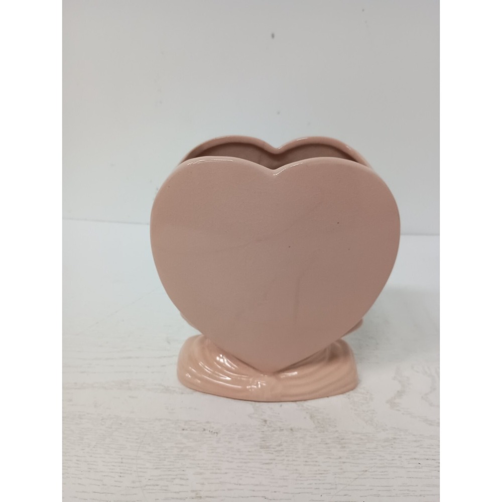 VTG Hull USA Pottery Pink Ceramic Dogwood Blossom Heart Vase Mid Century Modern - Picture 6 of 12
